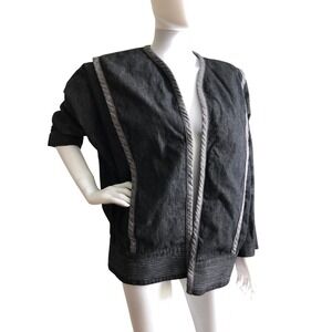 Vintage 80s Retro Synthwave Denim Jean Jacket Gray Open Front Women's